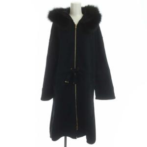 裏毛モッズカーディガン パーカージャケット ロング フォックスファー 36 ブラック