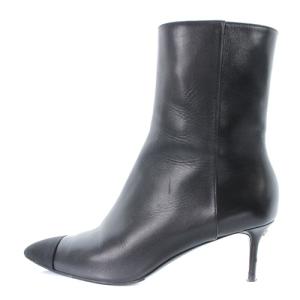 ショートブーツ ココマーク ポインテッドトゥ レザー 37C 黒