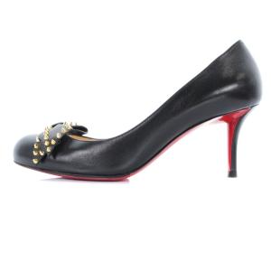 Christian Louboutin パンプス リボン スタッズ ピンヒール レザー 23.5cm ブラック