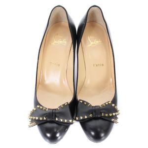 Christian Louboutin パンプス リボン スタッズ ピンヒール レザー 23.5cm ブラック