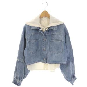 22SS フード付デニムジャケット Ｇジャン ジージャン レイヤード パーカー 36 青 ブルー オフホワイト