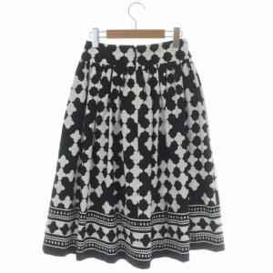 kate spade new york リボン 総柄フレアスカート ロング ミモレ丈 ギャザー 0-A 黒 白 ブラック ホワイト