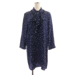 ボウタイワンピース ミニ 長袖 星柄 S ネイビー