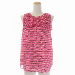 kate spade new york セットアップ 総柄ノースリーブブラウス プルオーバー フレアスカート ミニ ティアード XS ピンク 黒 白 ブラック ホワイト