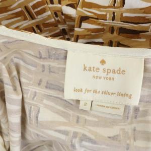 kate spade new york 総柄ワンピース 膝丈 半袖 キャップスリーブ タック フレア 2 ベージュ