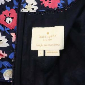 kate spade new york 半袖Vネック花柄ワンピース ひざ丈 2 マルチカラー 紺 ネイビー
