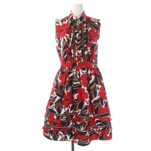 ノースリーブフリル花柄ワンピース ひざ丈 マルチカラー