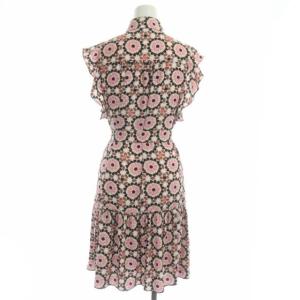 kate spade new york フレンチスリーブ総柄ボウタイワンピース 膝丈 半袖 ギャザー 前開き XS マルチカラー