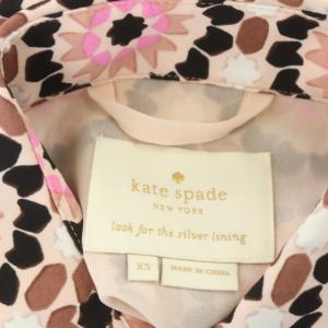kate spade new york フレンチスリーブ総柄ボウタイワンピース 膝丈 半袖 ギャザー 前開き XS マルチカラー
