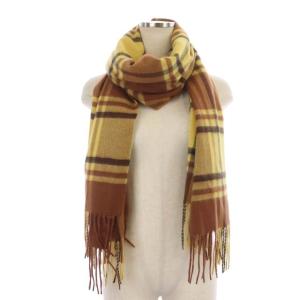 ANAYI ストール マフラー カシミヤ チェック F イエロー ブラウン