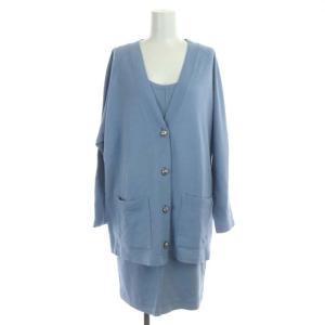 2点セット カーディガン 長袖 ワンピース ノースリーブ 膝丈 XS S ライトブルー