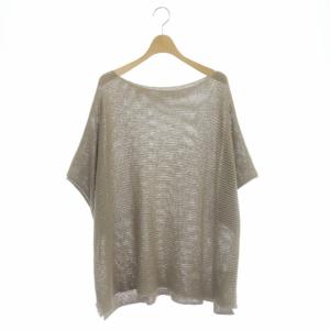 22SS ペーパーヤーンルーズ プルオーバー サマーニット カットソー 五分袖 ボートネック モカ