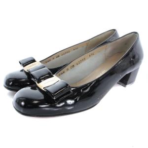 パンプス ヴァラ エナメル ローヒール 6.5 23.5cm ブラック