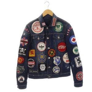 ワッペン デニムジャケット Gジャン 46 紺 マルチカラー