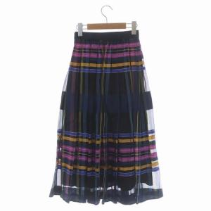 ANAYI 22SS チェックオーガンジーフレアスカート タック 34 ネイビー