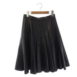 AD2011 フェイクレザースカート プリーツ ひざ丈 S ブラック