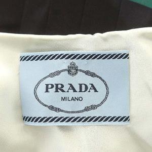 PRADA レーヨンボーダープリーツノースリーブワンピース ひざ丈 サテン 40S 白 黒 緑 紺
