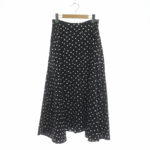 21SS アートプリントフレアスカート ドット フレア イレギュラーヘム ロング 36 黒 白 ブラック ホワイト