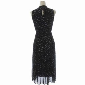 ANAYI ワンピース プリーツ フレア ドット ショートハイネック ベルトリボン 34 ブラック