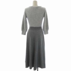 GRACE CONTINENTAL アンゴラウールニットワンピース ロング 切替 七分袖 Vネック 36 グレー