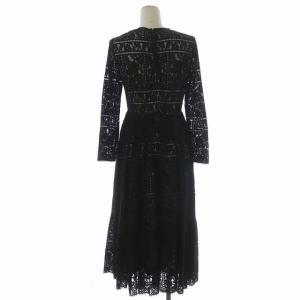 CELFORD メッシュレースワンピース フレア ギャザー 花柄刺繍 長袖 ロング 36 ブラック