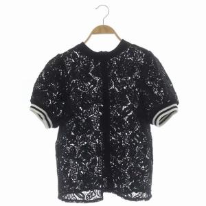LACE TOP トップス カットソー 半袖 38 ブラック ホワイト