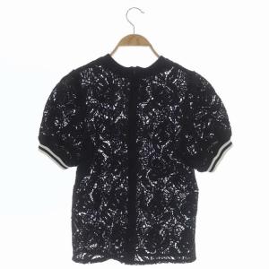 BORDERS at BALCONY LACE TOP トップス カットソー 半袖 38 ブラック ホワイト