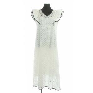 22SS ドットカットワークワンピース フレア ロング フリルスリーブ フレンチスリーブ 36 白 ホワイト