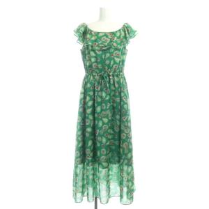 22SS フルーツプリントフリルワンピース ロング 総柄 36 緑 グリーン