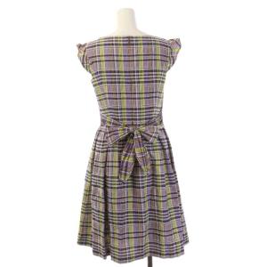 TOCCA マルチストライプ チェック柄 ワンピース 膝丈 ノースリーブ ギャザー リボン 0 マルチカラー