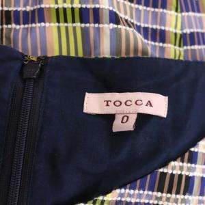 TOCCA マルチストライプ チェック柄 ワンピース 膝丈 ノースリーブ ギャザー リボン 0 マルチカラー