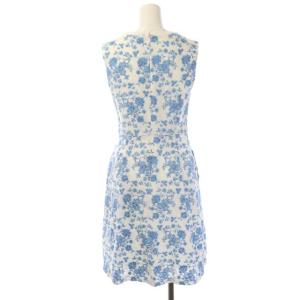 TOCCA AZALEA FLOWER ドレス ワンピース 膝丈 ノースリーブ 花柄刺繍 フリル Vネック 0 青 白 ブルー ホワイト