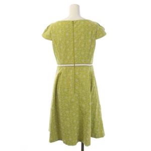 TOCCA 洗える HAMMINGBIRD ドレス ワンピース 膝丈 半袖 チューリップスリーブ 花柄刺繍 タック 0 カーキ ホワイト