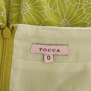 TOCCA 洗える HAMMINGBIRD ドレス ワンピース 膝丈 半袖 チューリップスリーブ 花柄刺繍 タック 0 カーキ ホワイト