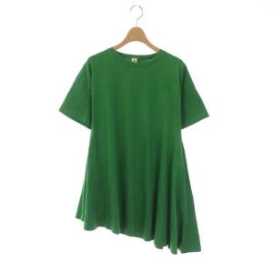 カットソー チュニック 半袖 アシンメトリー コットン 38 緑 グリーン
