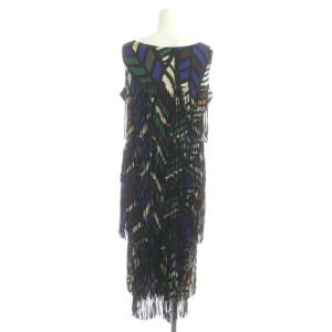 PLEATS PLEASE ISSEY MIYAKE ISSEY MIYAKE ノースリーブワンピース フリンジ ひざ丈 総柄 3 マルチカラー