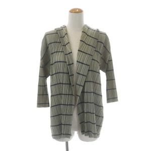 カーディガン 七分袖 パーカー ボーダー 3 グレージュ