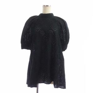 21SS バックリボンコットンエンブブラウス カットソー リボン 五分袖 38 ブラック