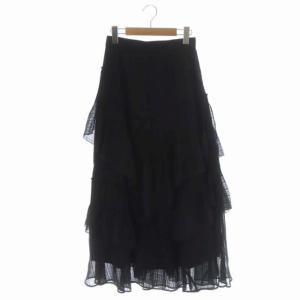 21SS ティアードスカート フレア ロング ラッフルシアーチェック 38 黒 ブラック