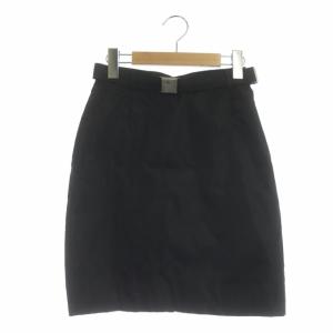 ベルト付き ナイロンタイトスカート 台形 ミニ S 黒 ブラック