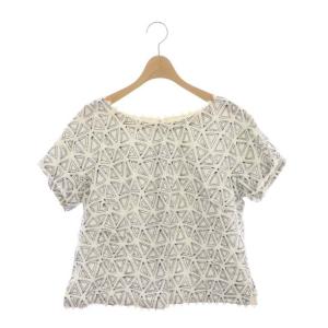 HaaT 総柄コットンブラウス カットソー 半袖 2 ホワイト ブラック