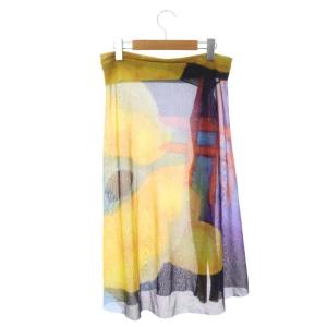 ISSEY MIYAKE メッシュプリントイレギュラーヘムスカート ロング フレア シースルー 2 マルチカラー