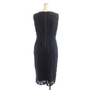 ANAYI フラワー刺繍ストレートワンピース ひざ丈 ノースリーブ 38 ブラック