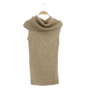 ラメタートルネックニット ノースリーブ セーター カットソー シルク M ベージュ