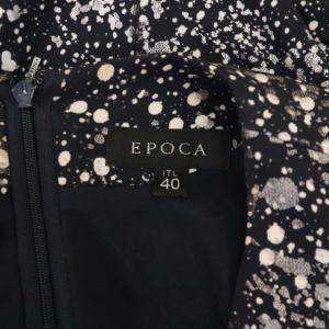 EPOCA ワンピース 半袖 Vネック ひざ丈 総柄 40 ブラック