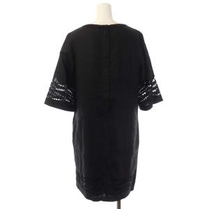 ADORE リネンワンピース 五分袖 台形 ミニ レース 刺繍 クルーネック 38 ブラック