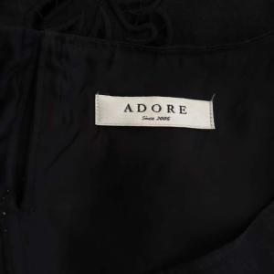 ADORE リネンワンピース フレンチスリーブ ストレート ミニ レース 刺繍 ボートネック 38 黒 ブラック