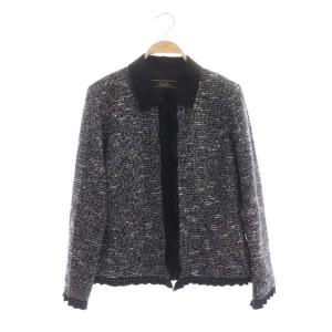 ジャケット ステンカラー ツイード 黒 白 ブラック ホワイト