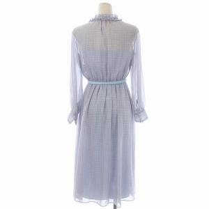 ANAYI 22SS サークルローププリントプリーツエリ ワンピース ロング フレア ベルト付き 36 水色