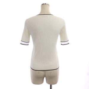 ANAYI ニット 半袖 プルオーバー シアー配色 リブ クルーネック 36 白 黒 ホワイト ブラック